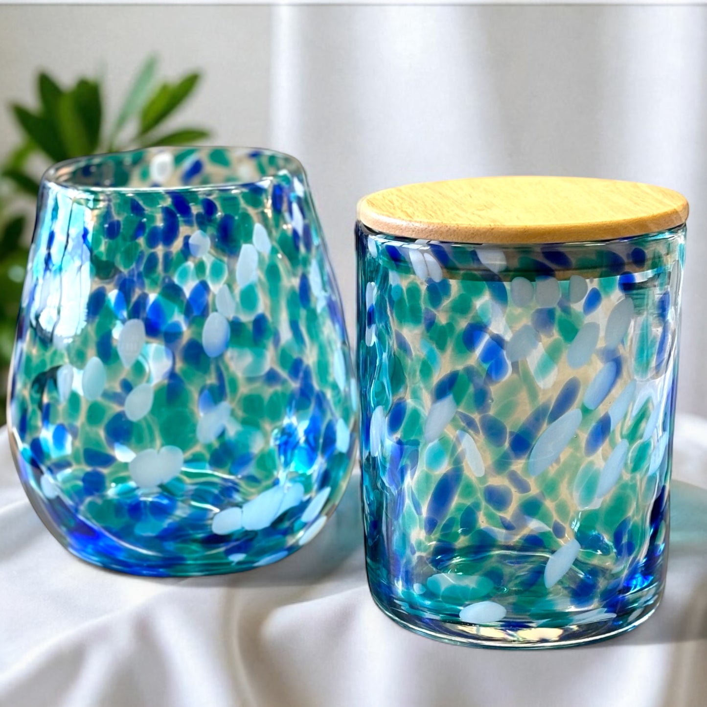 Stunning Large Glass Candle Vase - (unfilled) Light Blue Aqua
