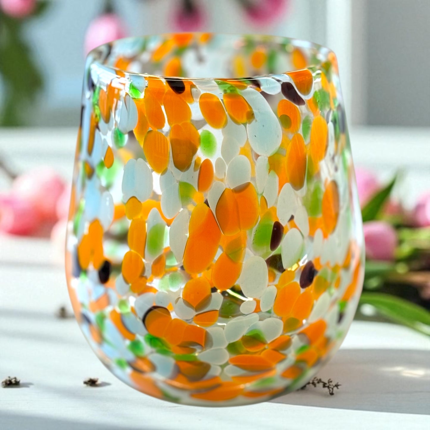 Stunning Large Glass Candle Vase - Orange and Turquoise