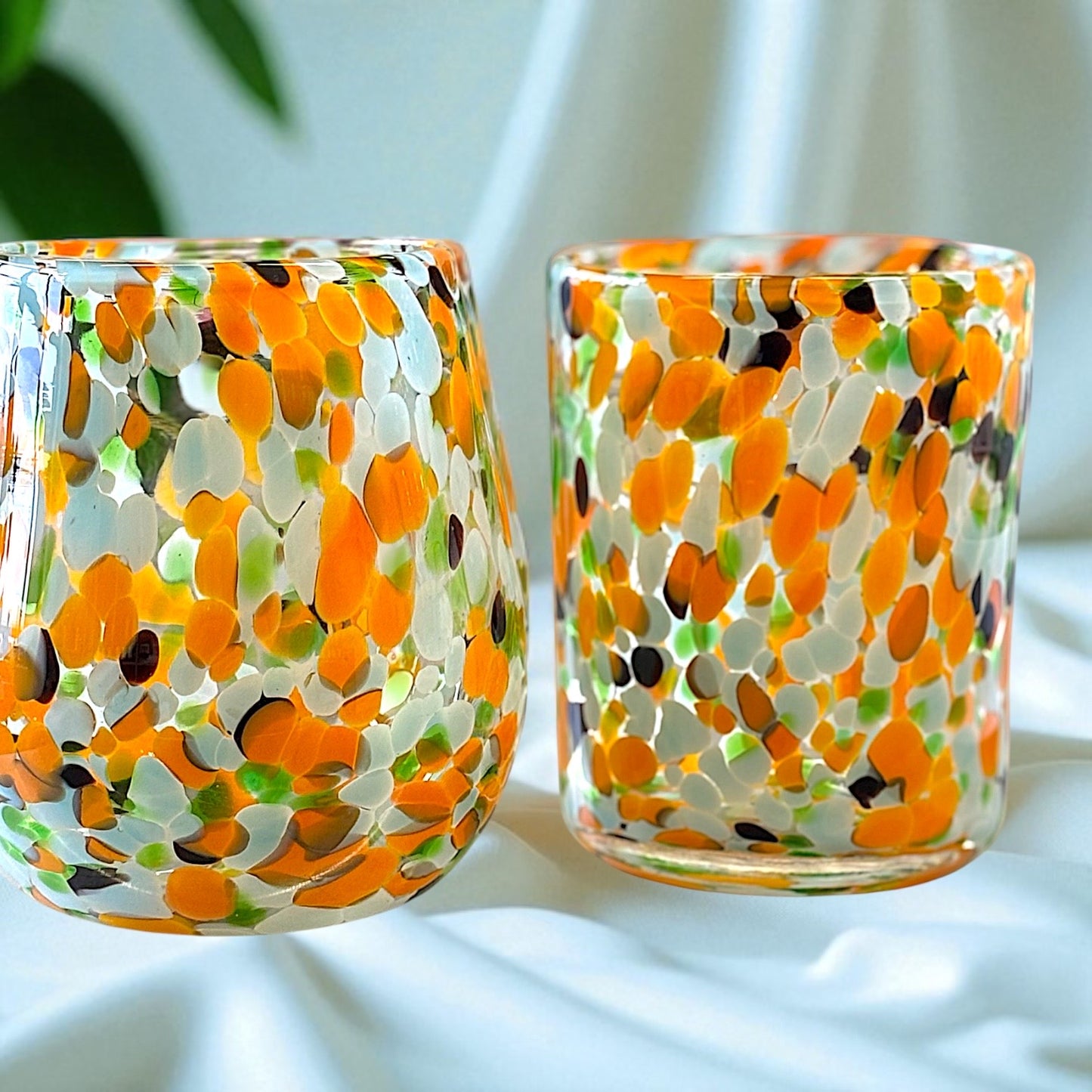 Stunning Large Glass Candle Vase - Orange and Turquoise