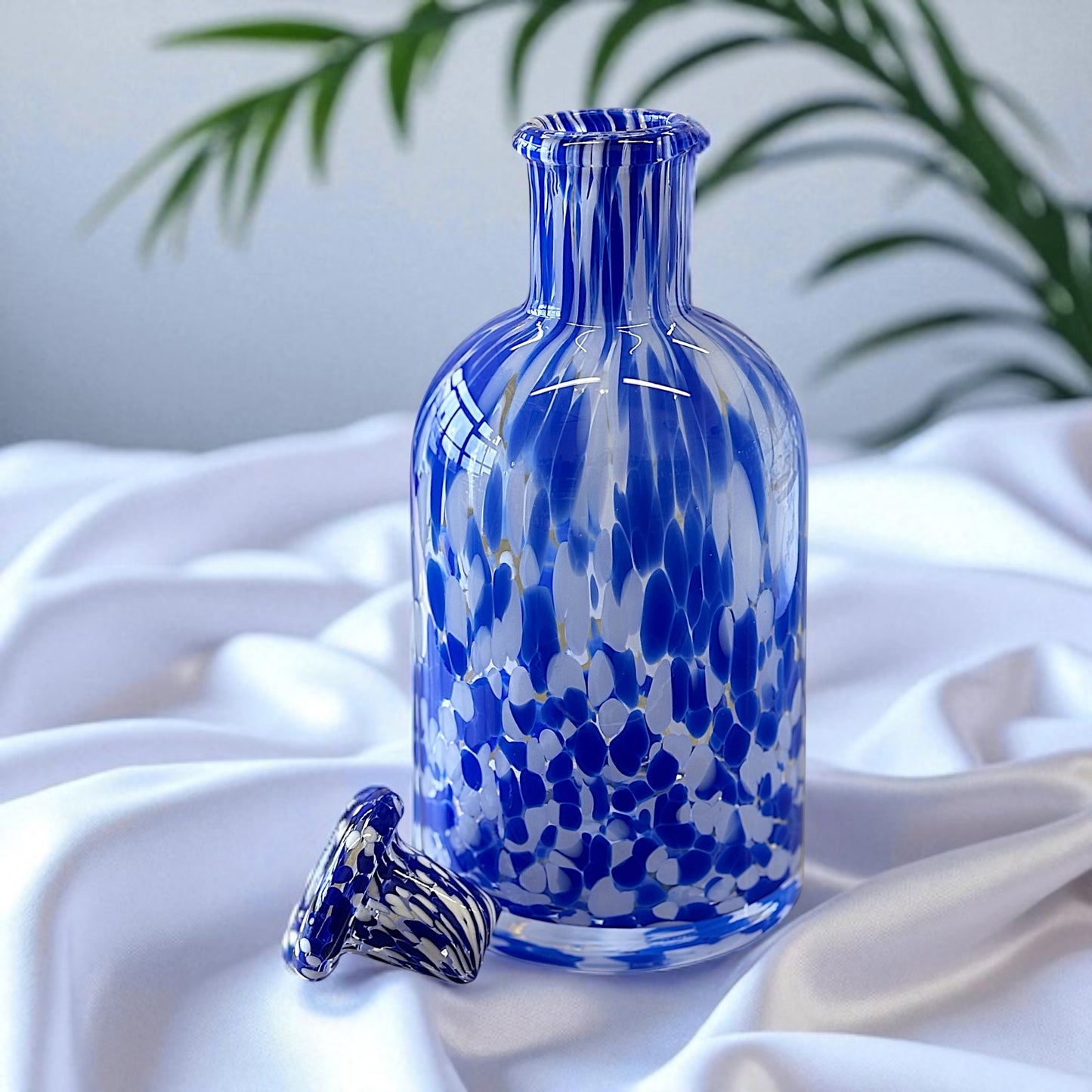 Hand-Blown Extra Large Glass Diffuser Bottle With Stopper - Orange and Turquoise Speckled Design
