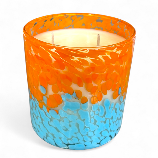 400g Toscana Sera Orange-Turquoise Splash Hand-Blown Container Candle