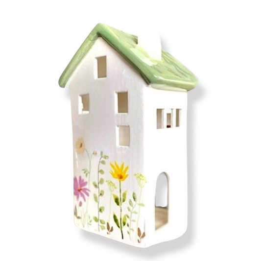 Large Tea Light Ceramic House - Green