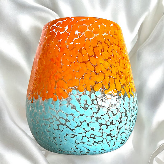 Stunning Large Glass Candle Vase (unfilled) Orange & Turquoise