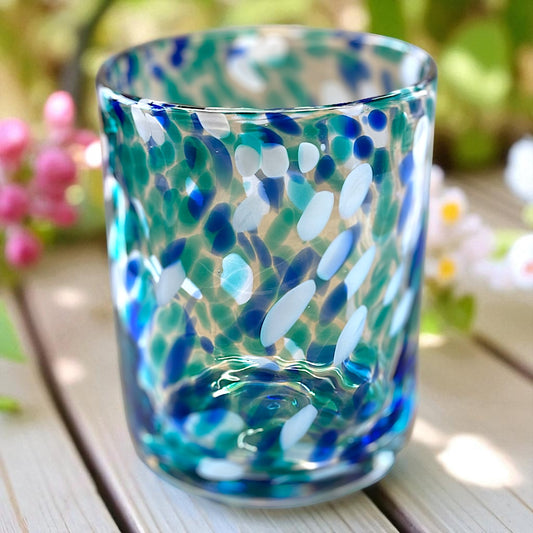 Stunning Large Hand-Blown Glass Candle Vase - (unfilled) Light Blue Aqua