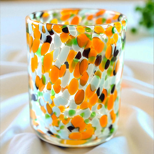 Stunning Large Glass Candle Vase - (unfilled) Orange and Turquoise