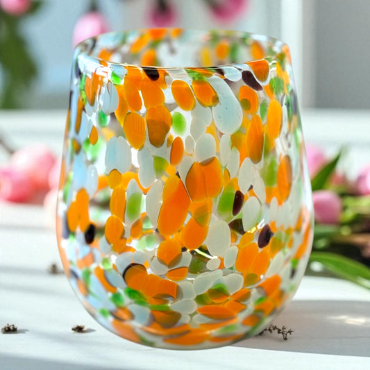 Stunning Large Glass Candle Vase - Orange and Turquoise