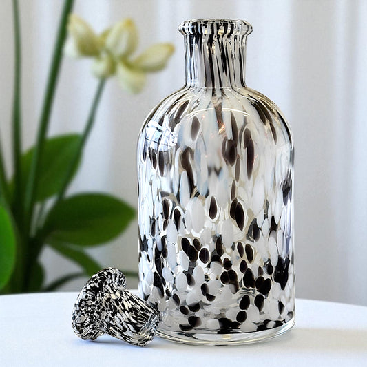 Stunning Extra Large Hand-Blown Glass Reed Diffuser Bottle and Lid - Black and White