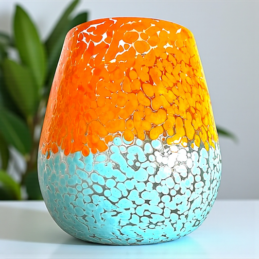 Stunning Large Hand-Blown  Candle Vase (unfilled) Orange & Turquoise